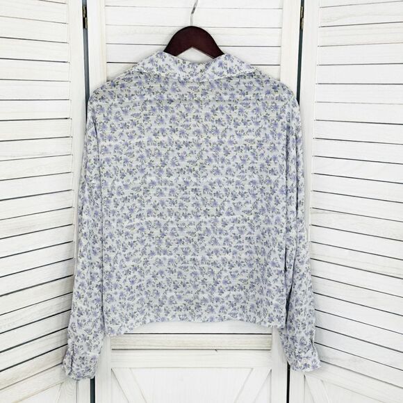 And Now This Floral Button Front Crop Utility Shirt Blouse White Purple Medium - Picture 10 of 14
